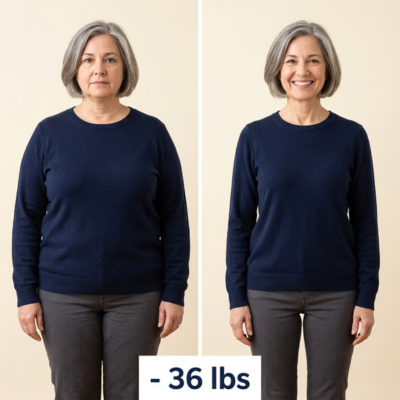 Weight loss transformation result — 32 lbs lost with compounded semaglutide program